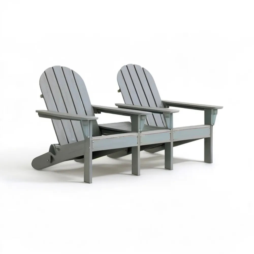Podwójne krzesło ogrodowe Adirondack z HDPE, szare, 165 x 85 x 100 cm