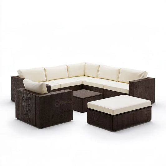 Ogrodowy zestaw narożny z technorattanu PE 260 x 260 cm brązowo-kremowy