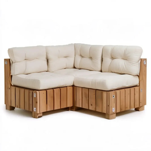 Narożna sofa ogrodowa 2-osobowa z litego drewna sosnowego Naturalny Brąz/Beż 160 x 160 x 75 cm