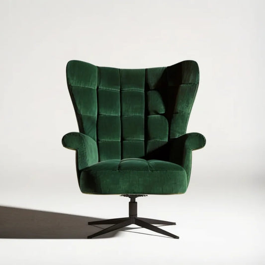 Obrotowy fotel uszak z aksamitu poliestrowego, ciemnozielony, 75 × 85 × 105 cm