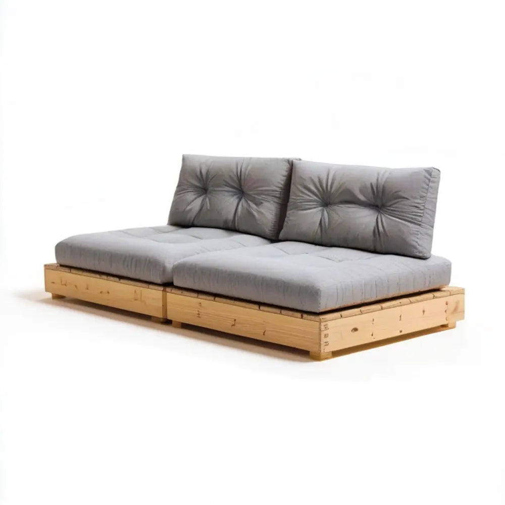 2-osobowa sofa ogrodowa z palet z drewna sosnowego, szara/jasny brąz, 240 x 120 x 65 cm